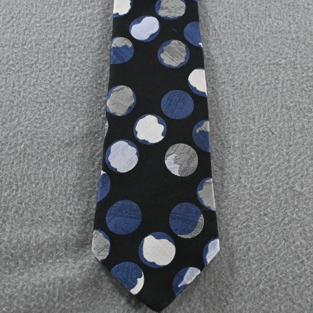 Johnny Carson Mens Vintage 80s Polka Dot Necktie One Size Black Blue White